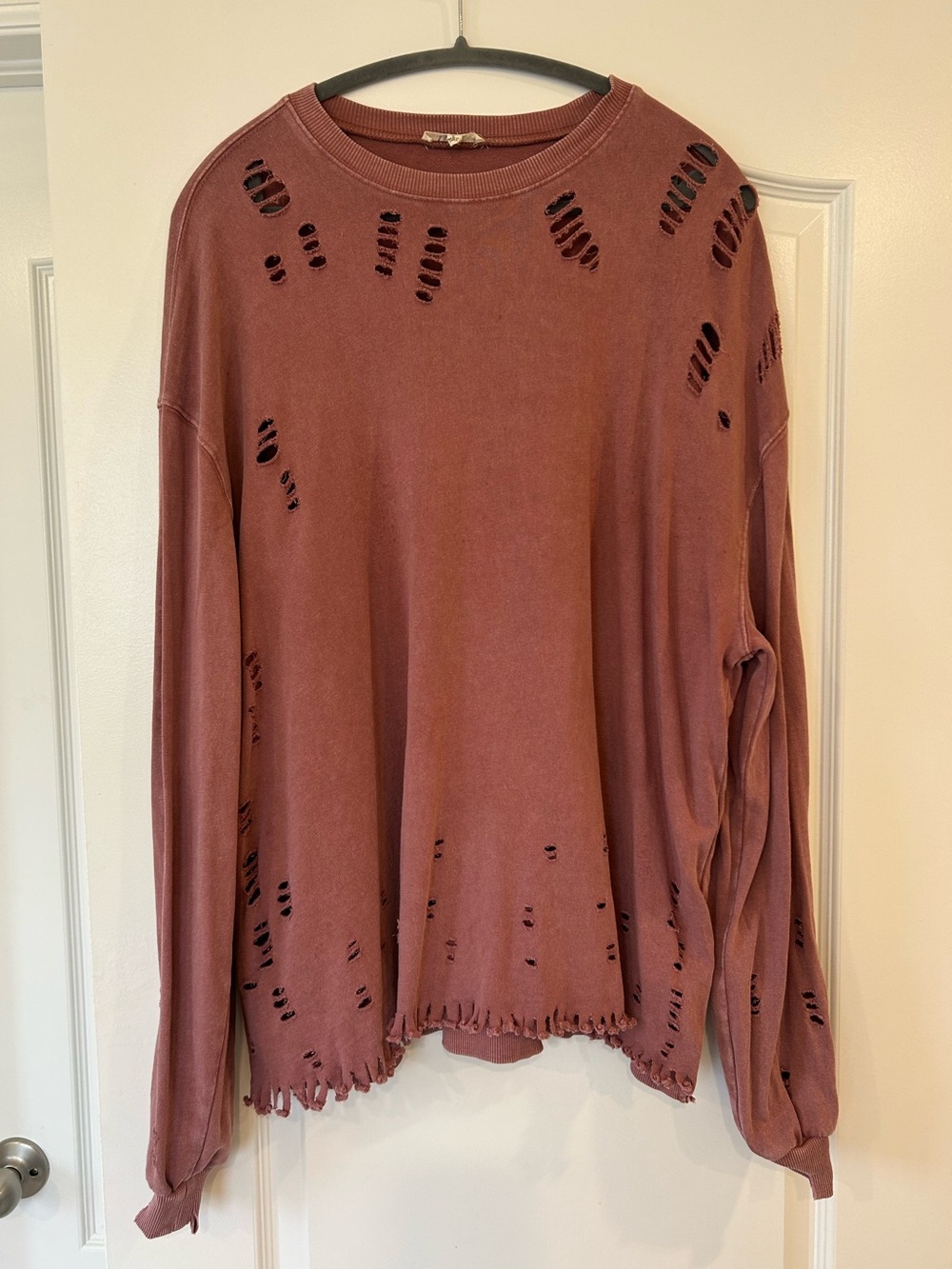 EUC Easel Distressed Acid Wash Sweatshirt Small Mauve Oversized Grunge Pullover